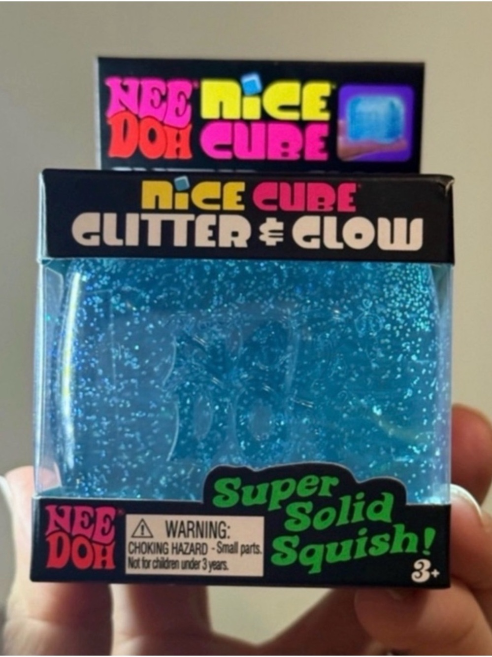 NeeDoh Nice Cube Glitter & Glow Blue Super Solid Squish
